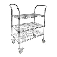 3-Shelf Wire Utility Cart w/ Wheels, Chrome Finish, 550lb Capacity, 36" x 18" x 38"