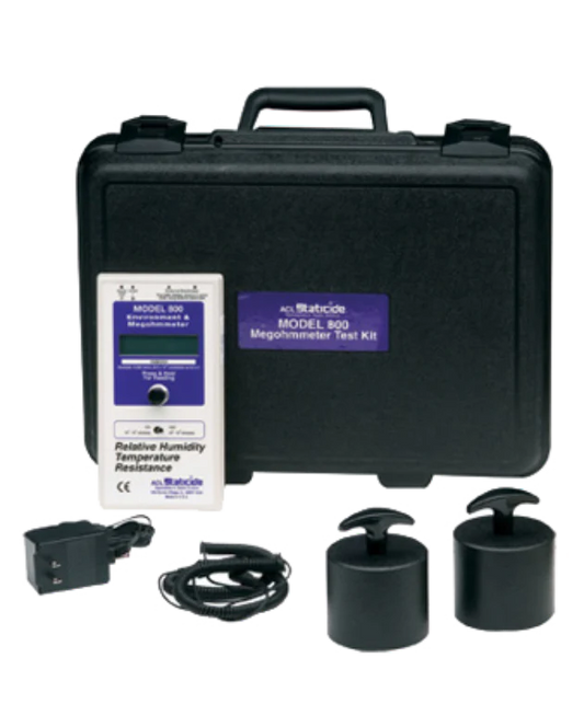Staticide® 800 Digital Megohmmeter - Fahrenheit - Includes tester, two 5-lb probes, 12V adapter, cables, case, and calibration certificate