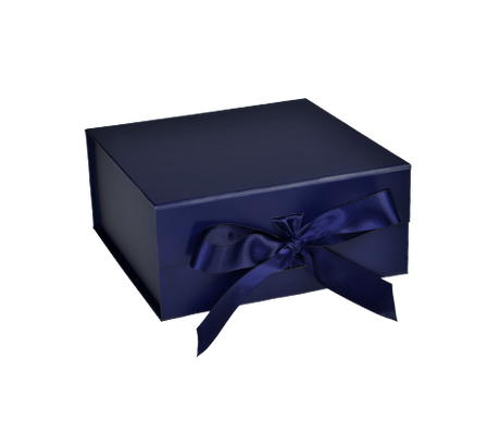 Matte Navy - Magnetic Ribbon Tie Gift Box - 6 x 6 x 2-3/4"
