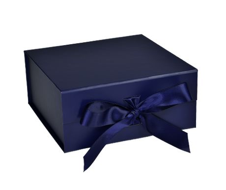 Matte Navy - Magnetic Ribbon Tie Gift Box - 8 x 8 x 3-1/8"