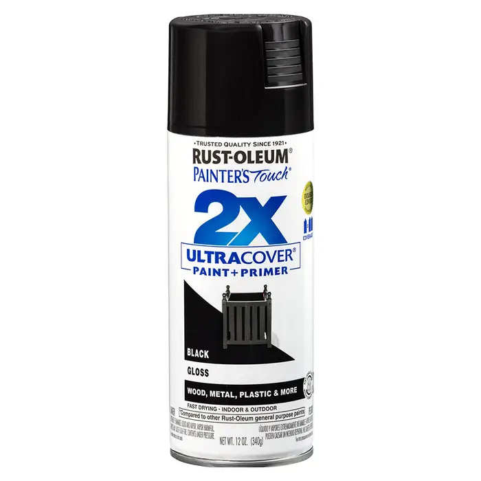 12 Oz Rust-Oleum Brands 334026 Black Ultra Cover 2X Enamel Spray Paint, Gloss