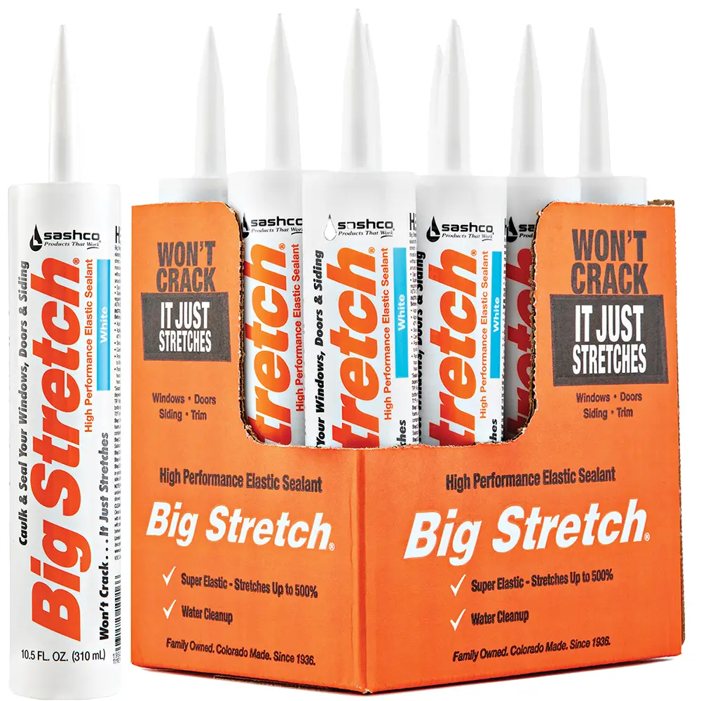 12‐pack of 10.5 Oz Sashco 10016 White Big Stretch Water‐Based Elastomeric Sealant